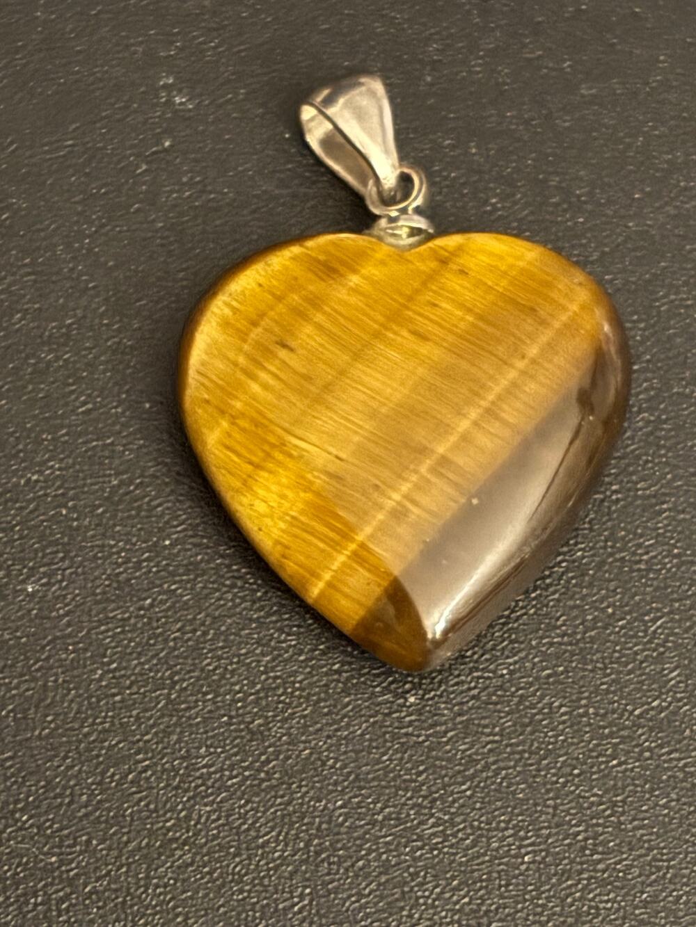 Vintage Genuine Tiger Eye Heart Pendant
